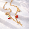 HEART LOCKET BOW CHERRY CHARM NECKLACE BOHO JEWELRY