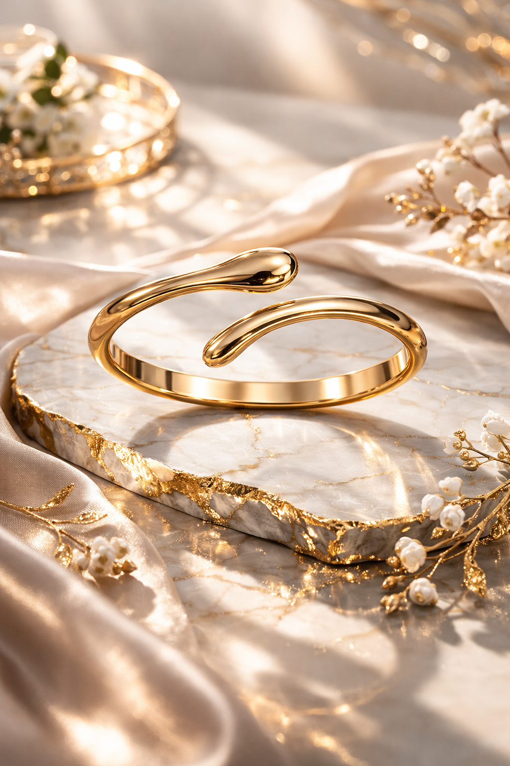 WATER DROP SHAPED OPEN BANGLE BRACELET