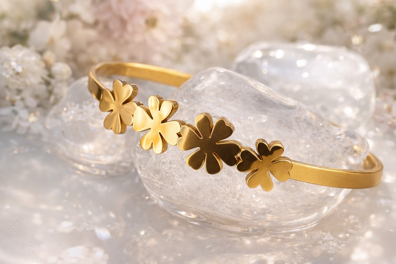 SIMPLE FLORAL OPEN BANGLE BRACELET