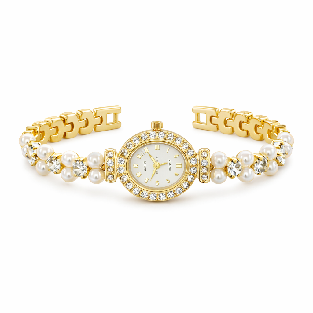 NEW LUXURY PEARL & CRYSTAL ENCRUSTED ELEGANT VINTAGE WATERPROOF WOMEN'S WATCH