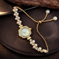 WOMEN'S FASHION WATCH WITH DOUBLE PEARL STRING,RHINESTONE INLAID PULL RING