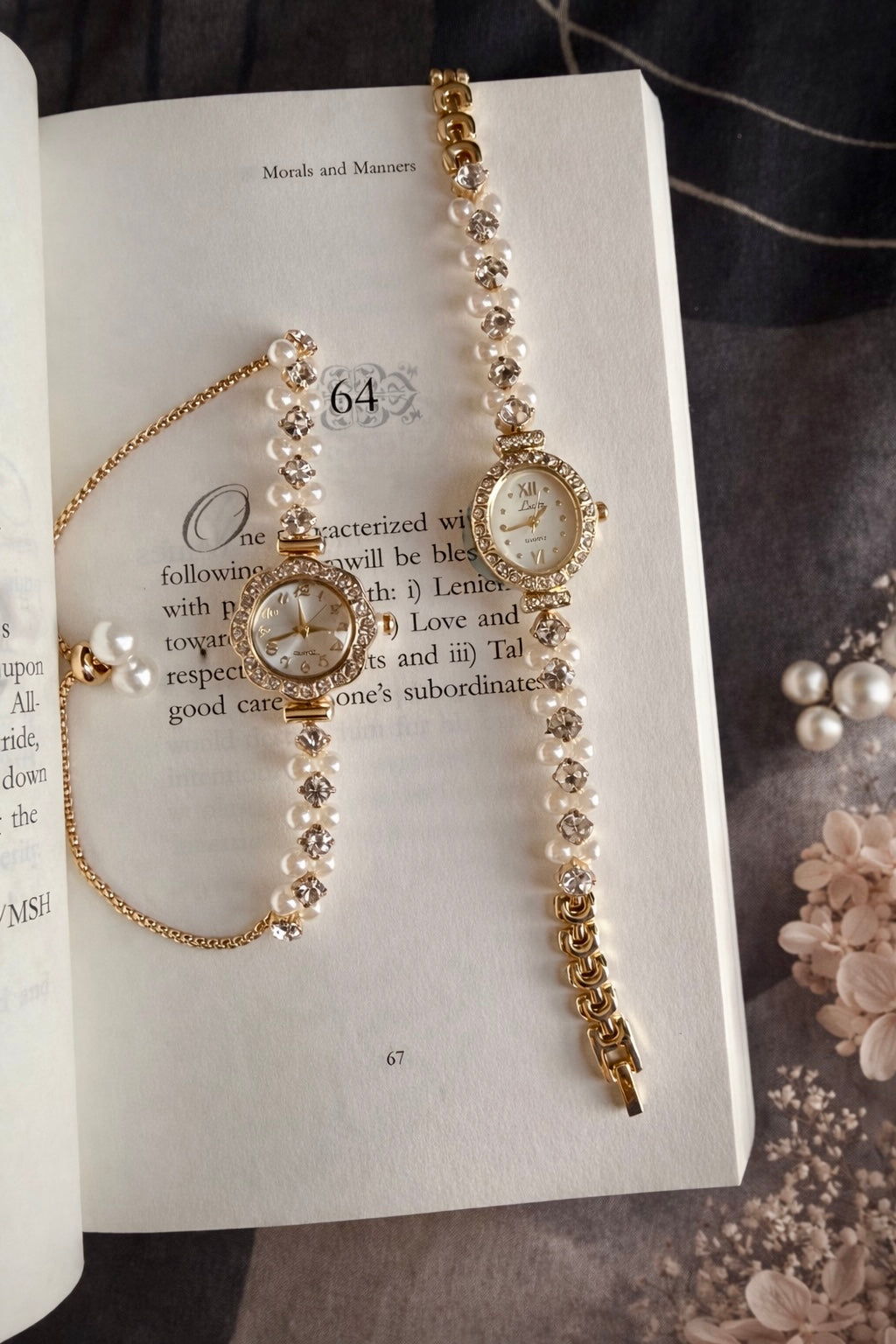 COMBO WATCH SET-PEARL AND CRYSTAL ENCRUSTED