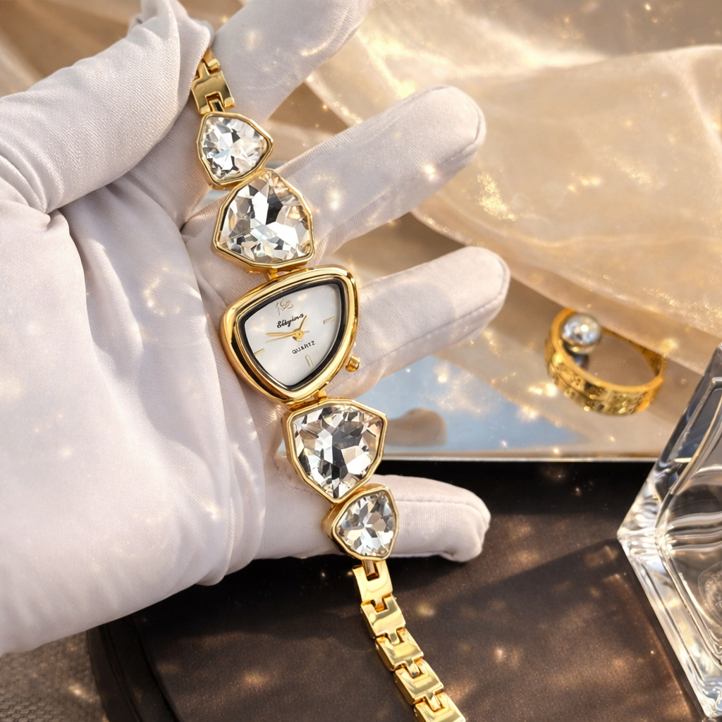 WOMEN'S ASYMMETRICAL SHAPE ALLOY CASE COLORFUL RHINESTONE HIGH-END UNIQUE WATCH