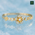 GOLDEN ENAMEL BLOSSOM OPEN BANGLE BRACELET