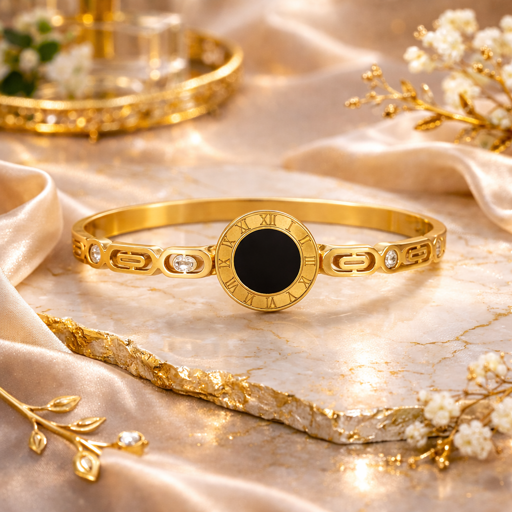 ROMAN NOIR LUXE OPEN BANGLE BRACELET
