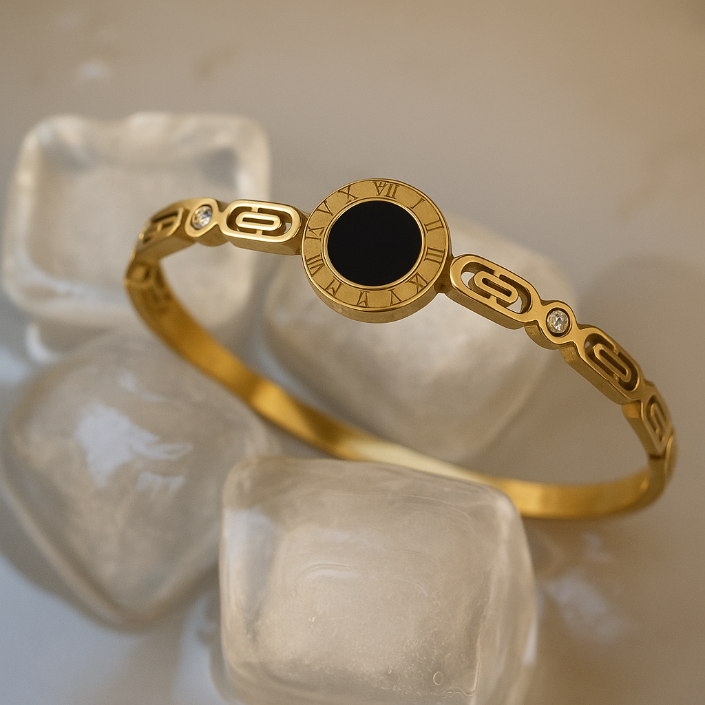 ROMAN NOIR LUXE OPEN BANGLE BRACELET