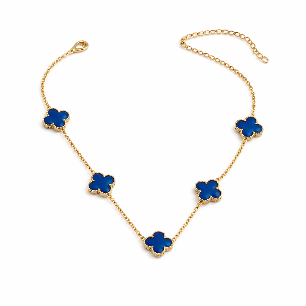 BLUE COLORED SMALLER CLOVER NECKLACE