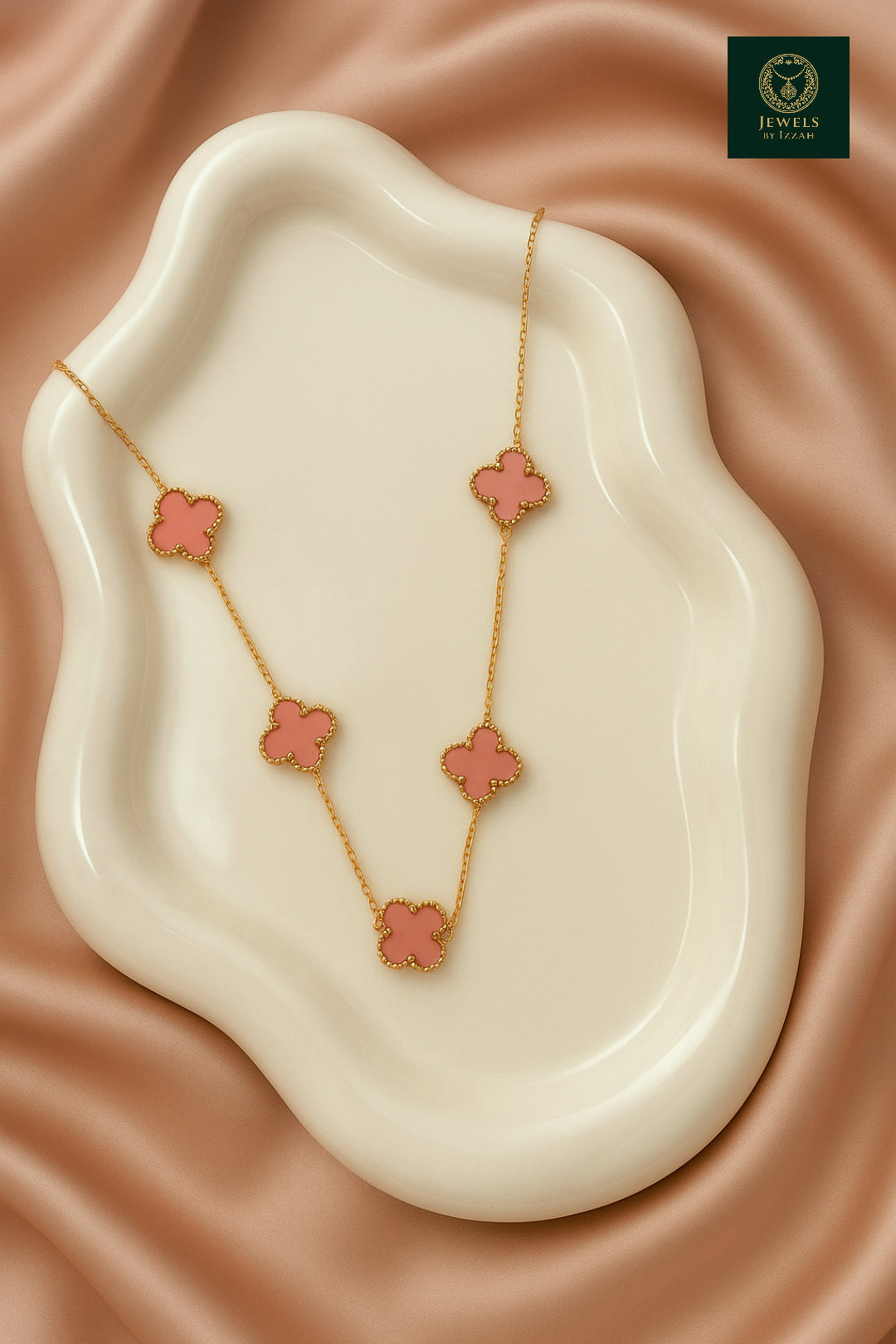 PEACH COLORED SMALLER CLOVER NECKLACE