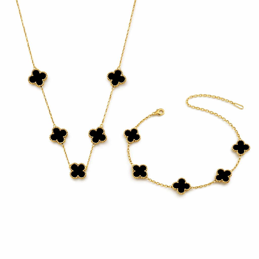 BLACK CLOVER NECKLACE AND BRACELET COMBO-SET