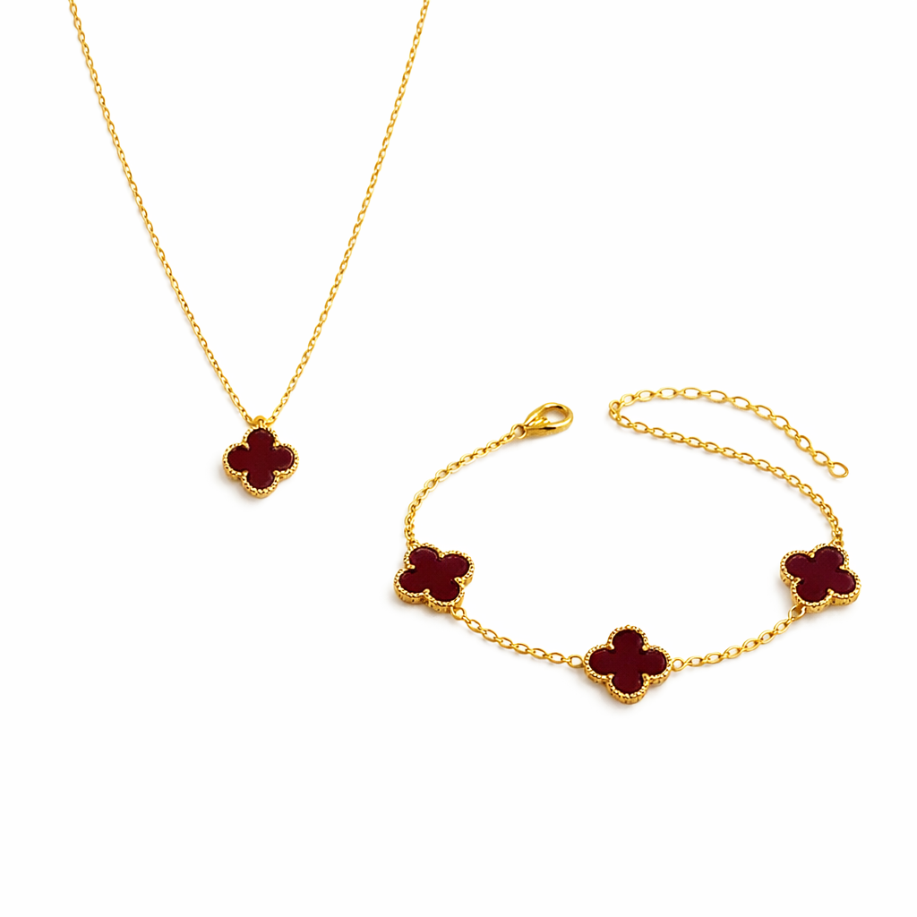 SINGLE CLOVER PENDANT NECKLACE-BRACELET COMBO SET