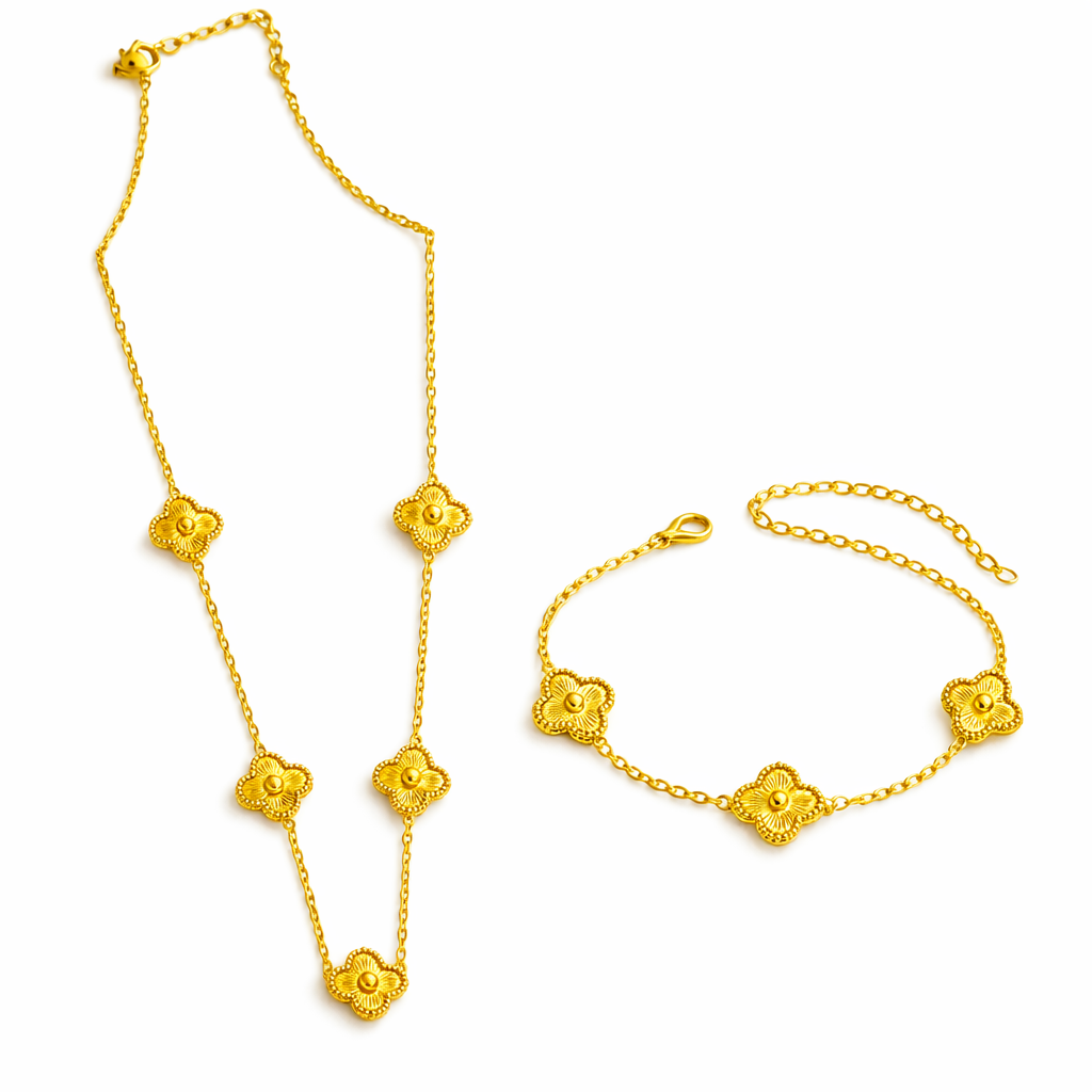 GOLDEN CLOVER NECKLACE-BRACELET COMBO SET