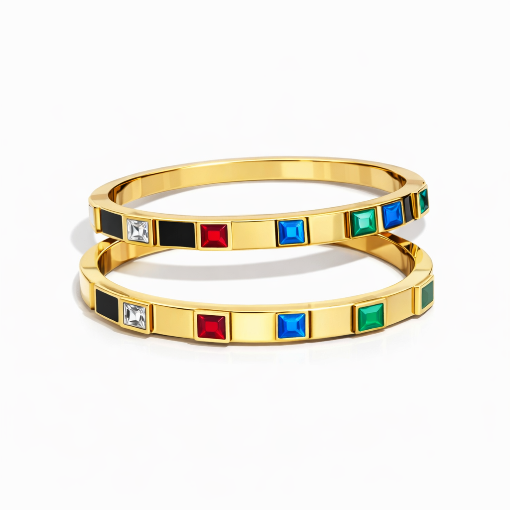 1 PIECE MULTICOLOURED CUBIC ZIRCONIA OPEN BANGLE BRACELET