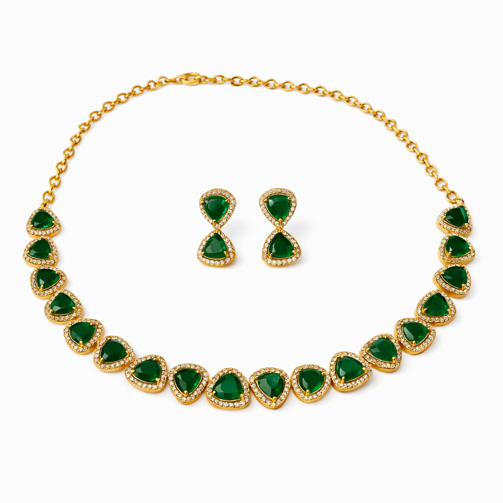 AD STONE CLASSIC GREEN ELEGANCE-NECKLACE SET WITH EARRINGS