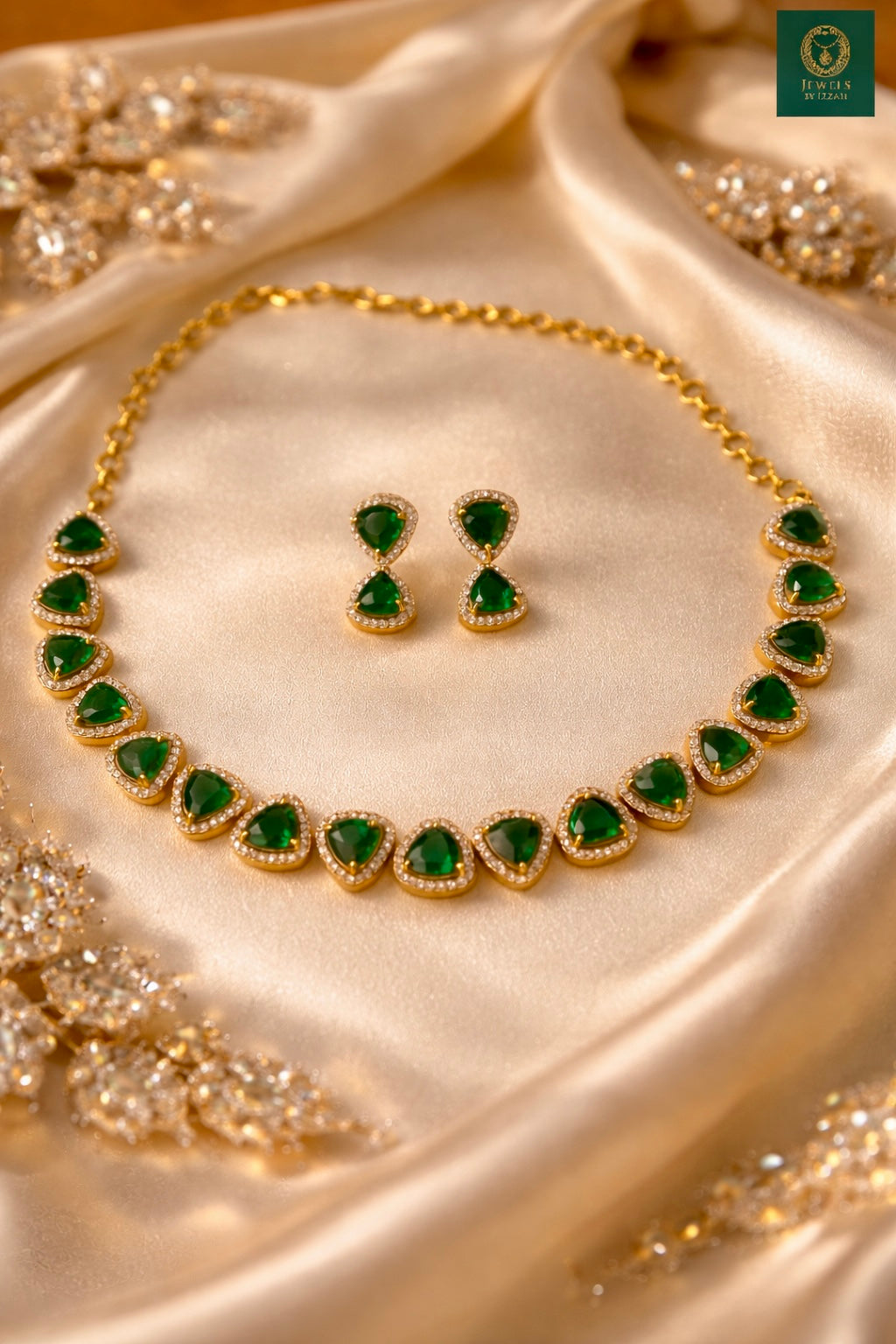 AD STONE CLASSIC GREEN ELEGANCE-NECKLACE SET WITH EARRINGS
