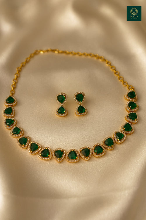 AD STONE CLASSIC GREEN ELEGANCE-NECKLACE SET WITH EARRINGS