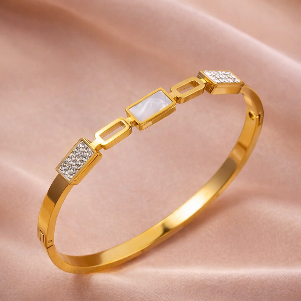 ANTI TARNISH GEOMETRIC OPEN BANGLE BRACELET