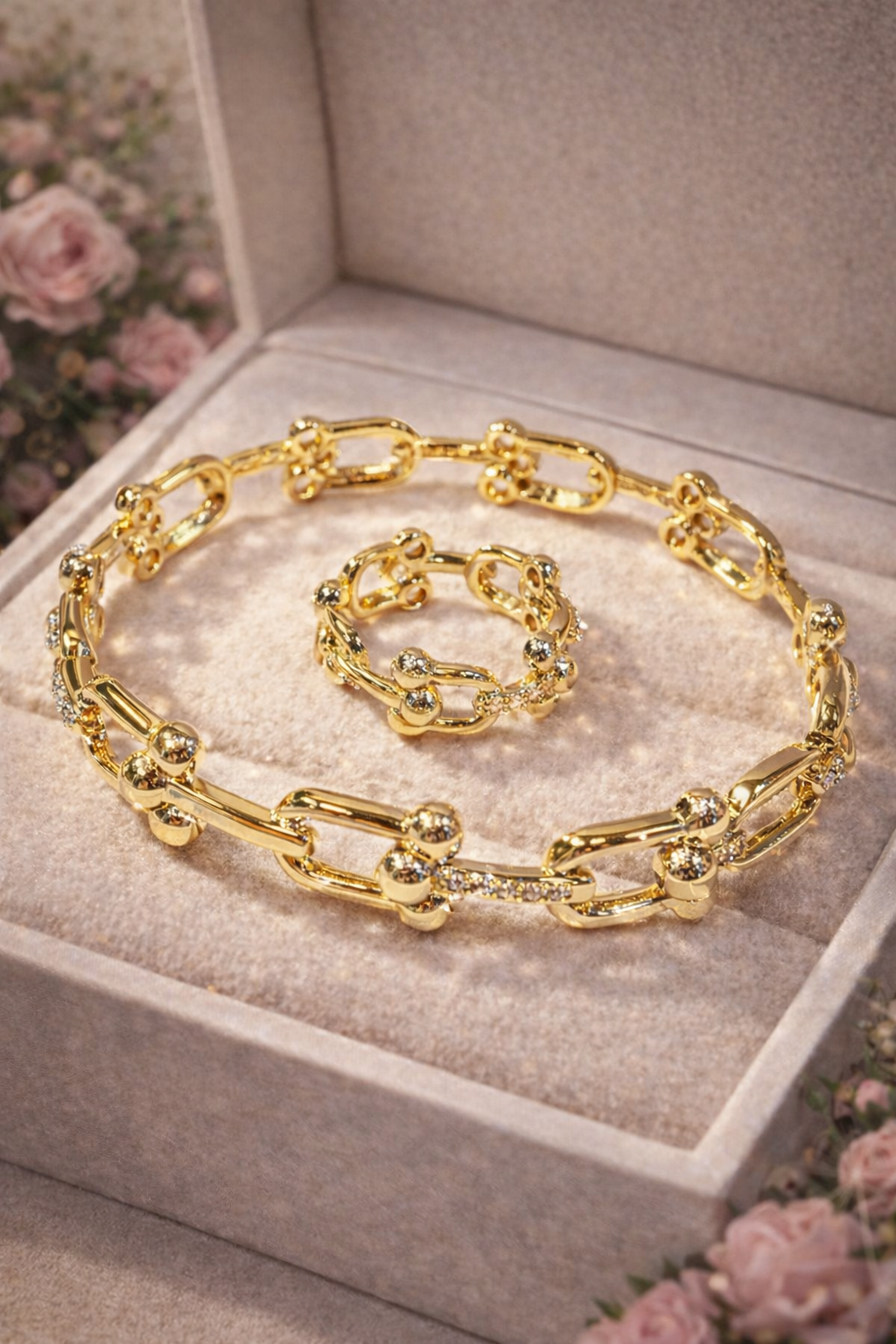 U-SHAPED BUCKLE BRACELET& HOLLOW OPEN RING SET