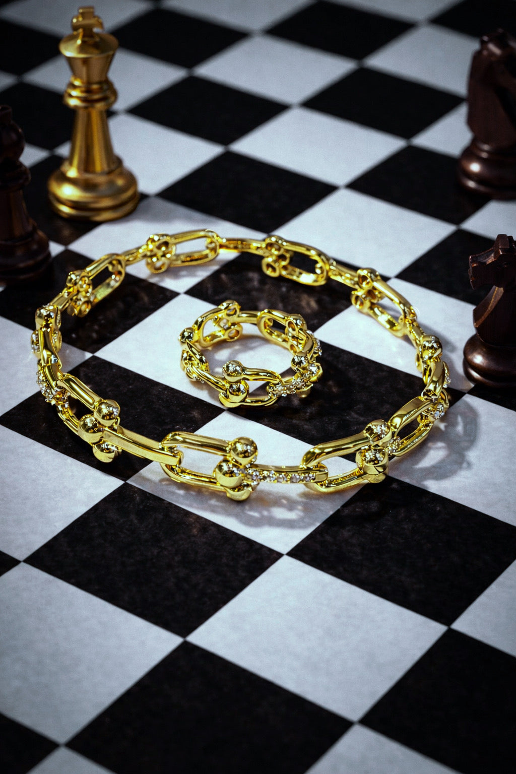 U-SHAPED BUCKLE BRACELET& HOLLOW OPEN RING SET