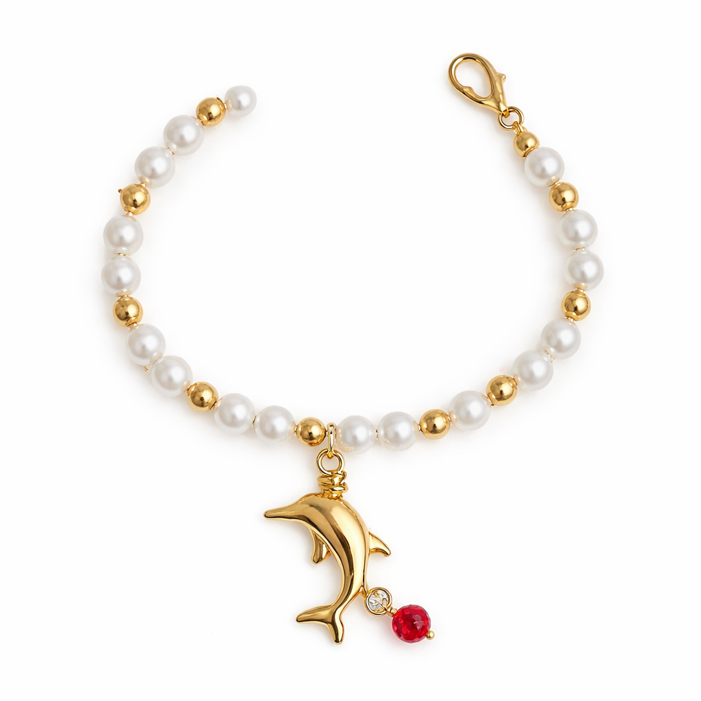 DOLPHIN-PEARL CHARM BRACELET
