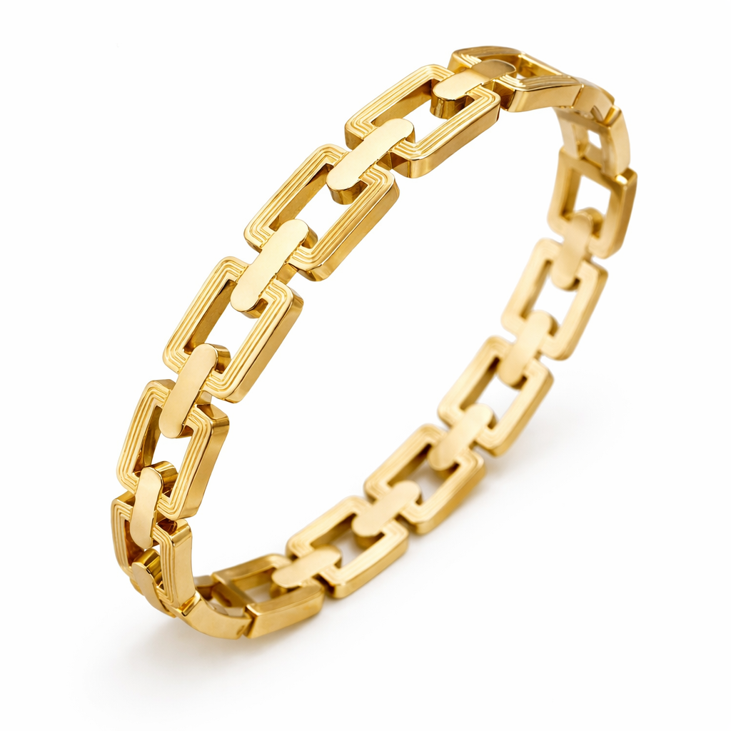THE LUXE LINK GEOMETRIC OPEN BANGLE BRACELET