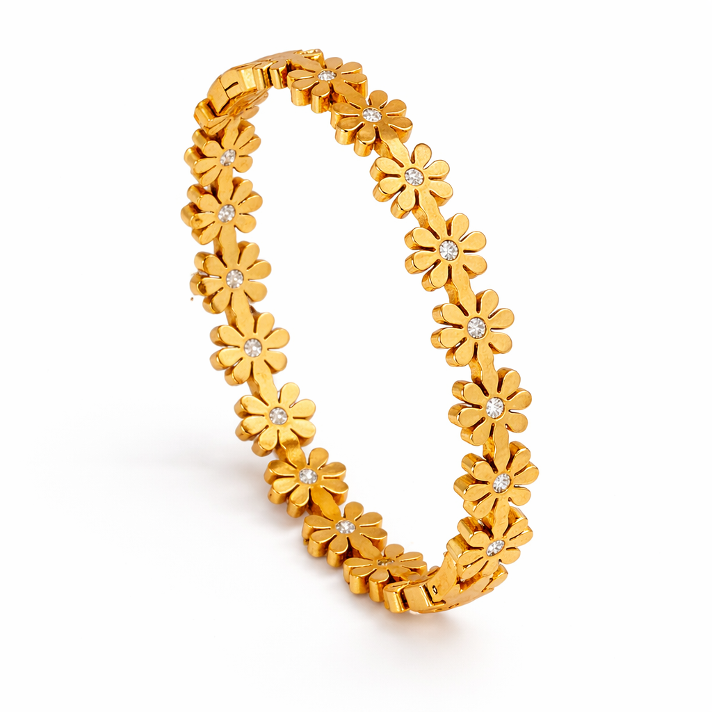 1pc FLOWER RHINESTONE INLAID GOLD TONE  FASHIONABLE VERSATILE OPEN BRACELET