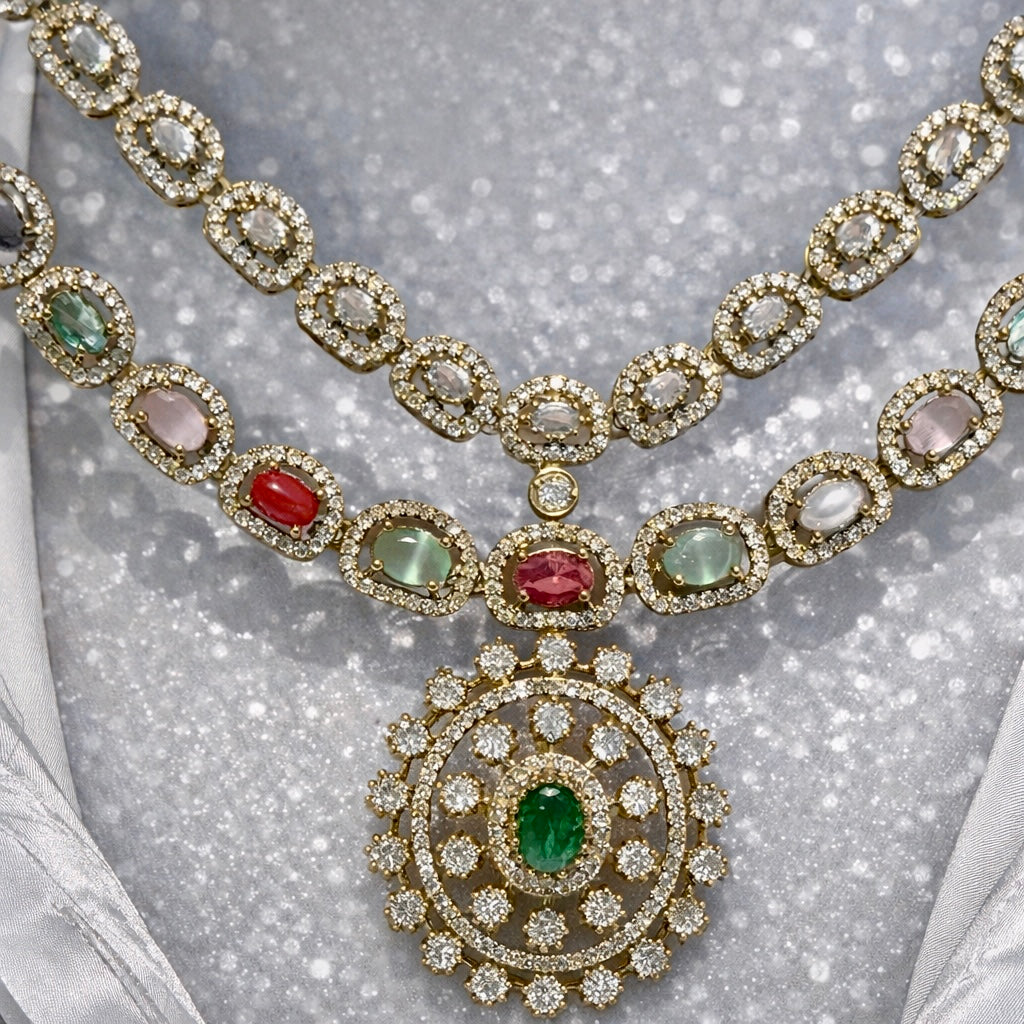 PREMIUM QUALITY ANTIQUE FINISH AD-STONE NECKLACE