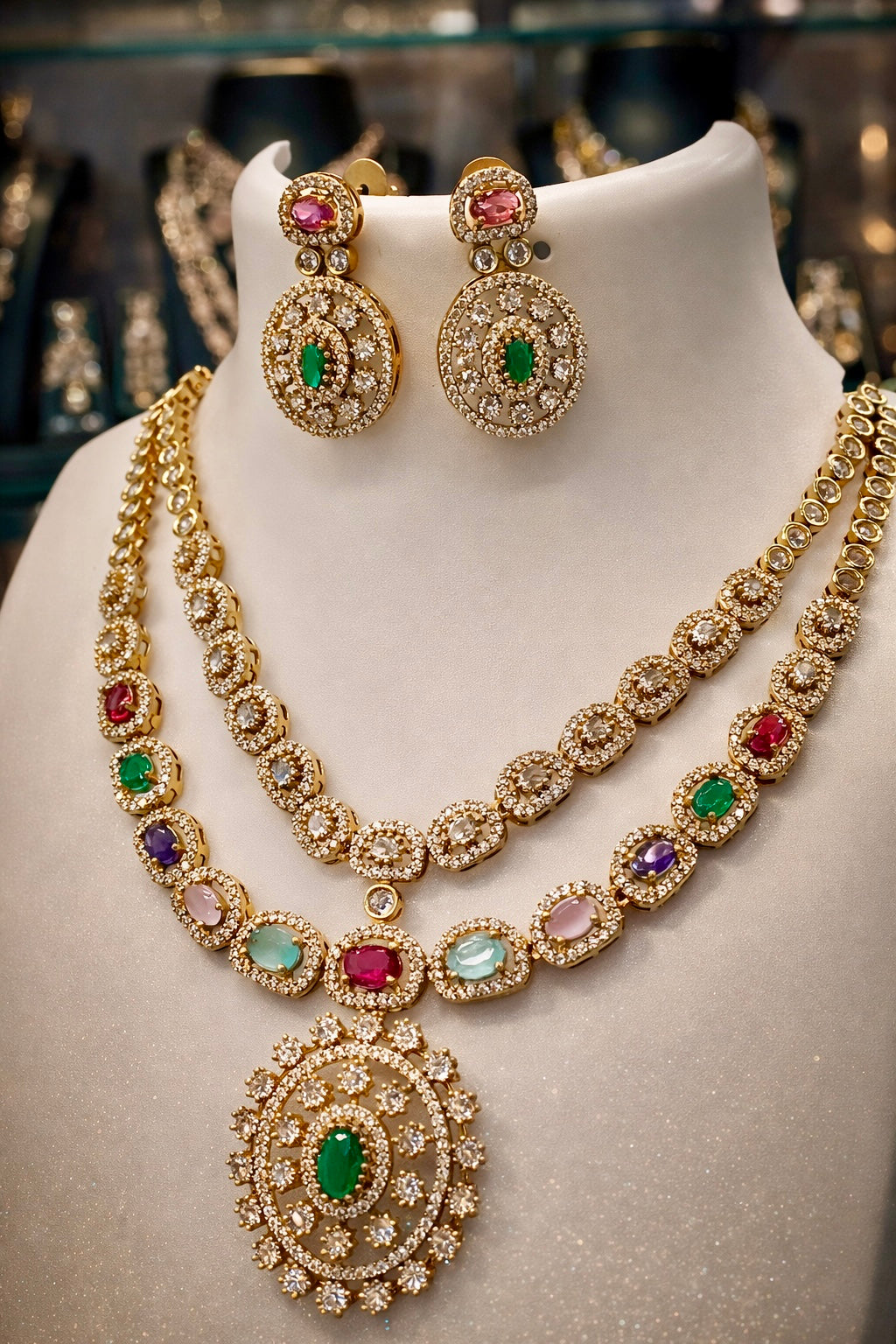 PREMIUM QUALITY ANTIQUE FINISH AD-STONE NECKLACE