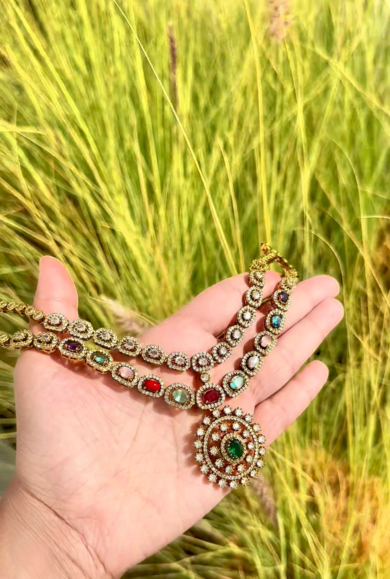 PREMIUM QUALITY ANTIQUE FINISH AD-STONE NECKLACE