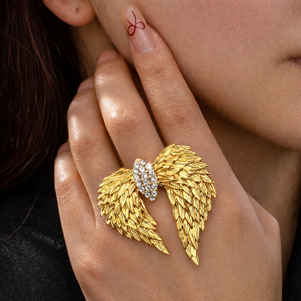 RHINESTONE ENCRUSTED WING RING