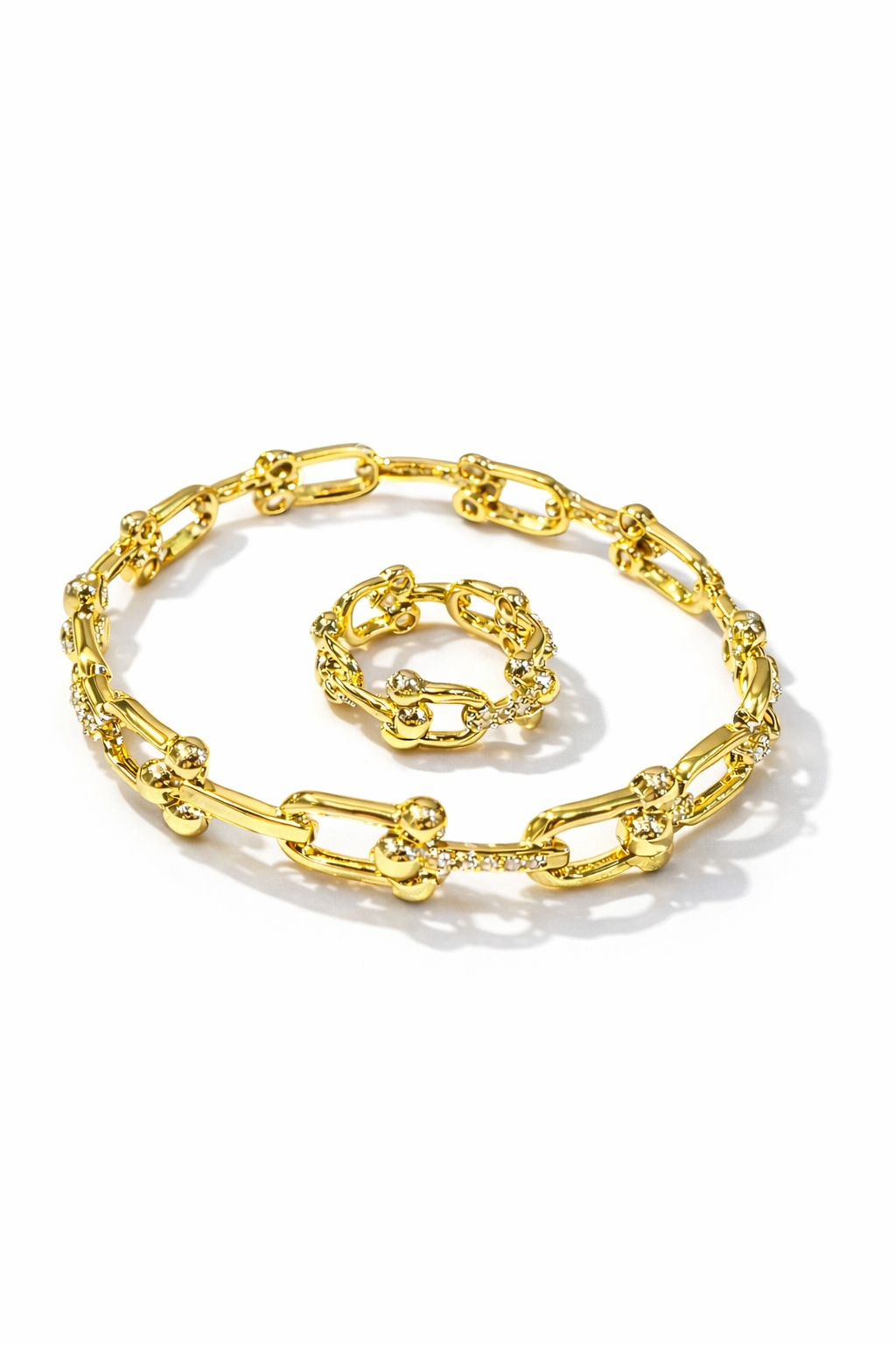 U-SHAPED BUCKLE BRACELET& HOLLOW OPEN RING SET