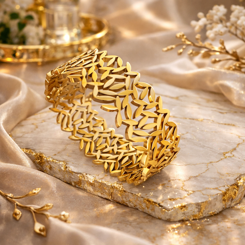 LUXURY ELEGANT LEAF VINE OPENWORK BANGLE BRACELET SET