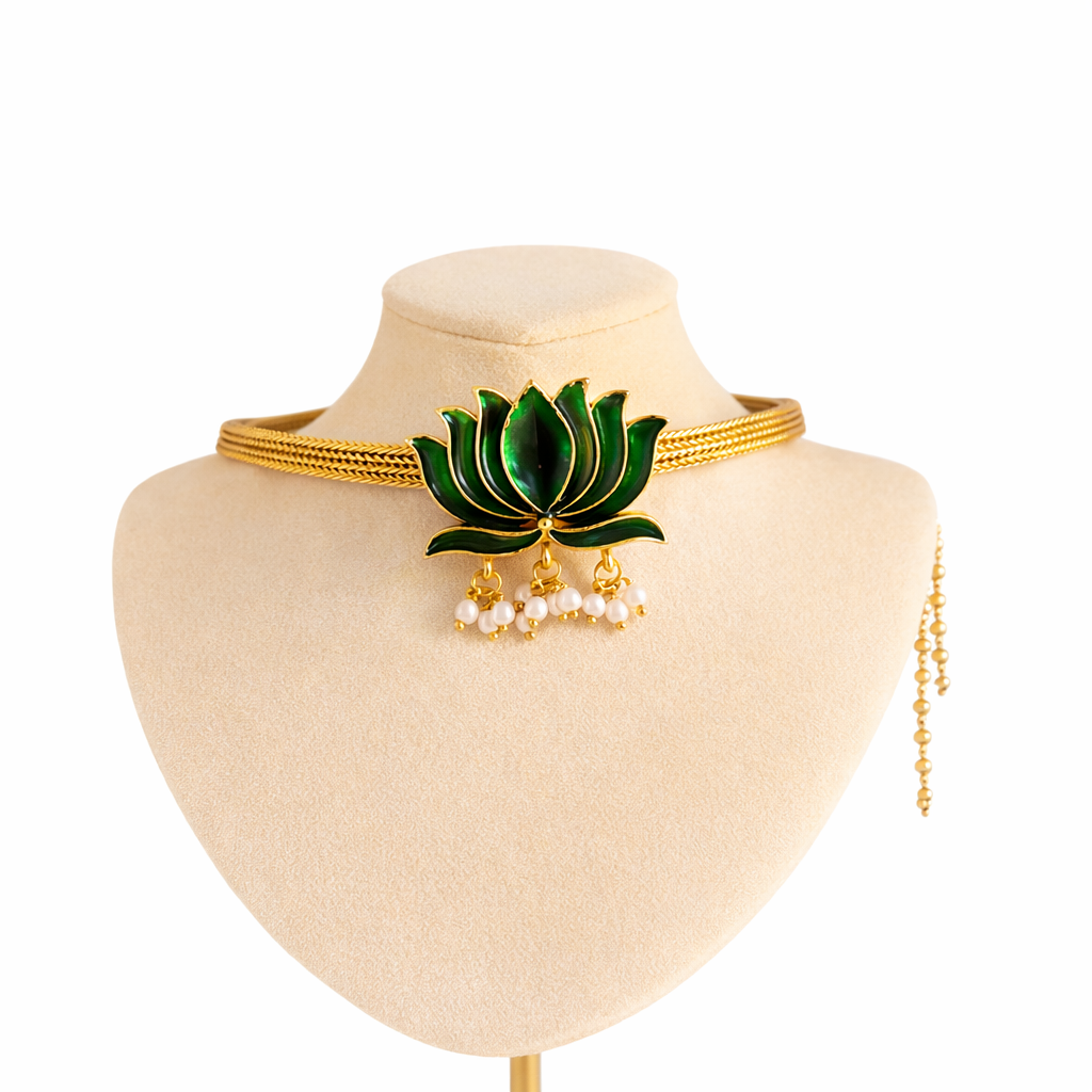 SINGLE LOTOUS CHOKER SET WITH EARRING