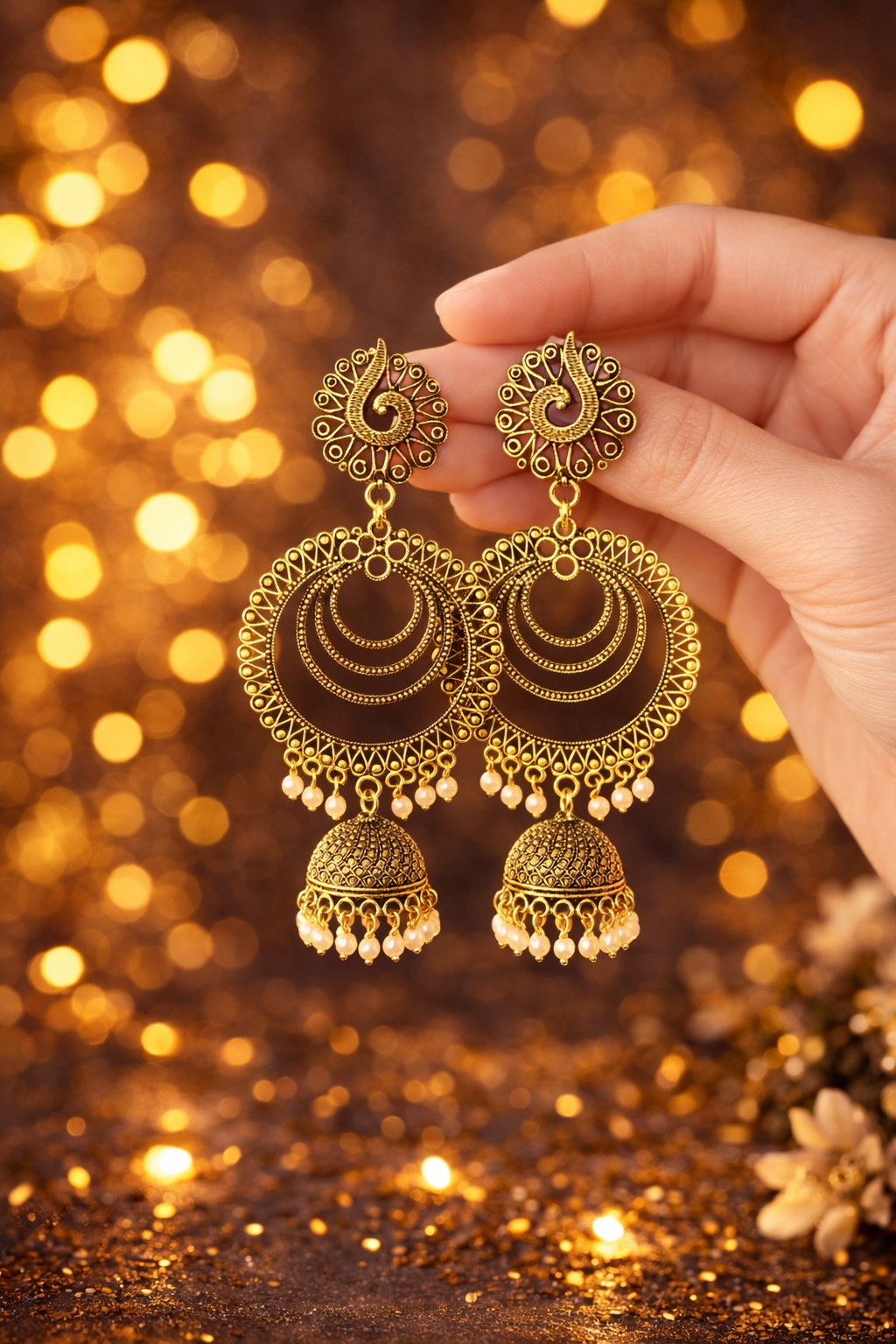 ROYAL OXIDISED FILIGREE JHUMKA EARRINGS