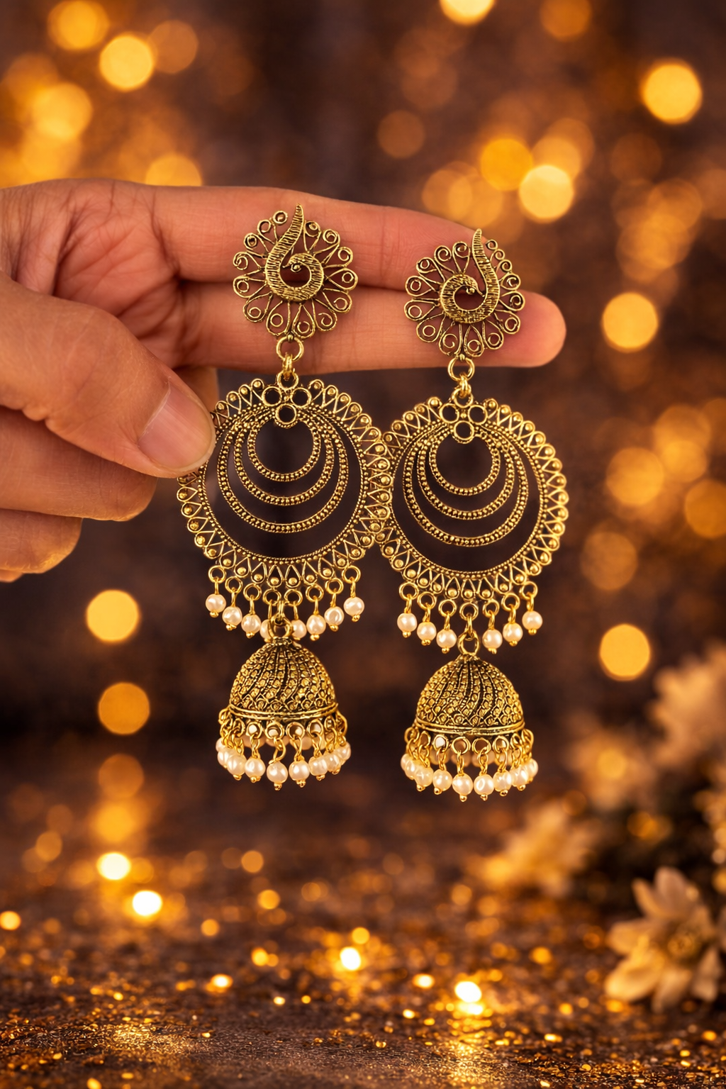 ROYAL OXIDISED FILIGREE JHUMKA EARRINGS