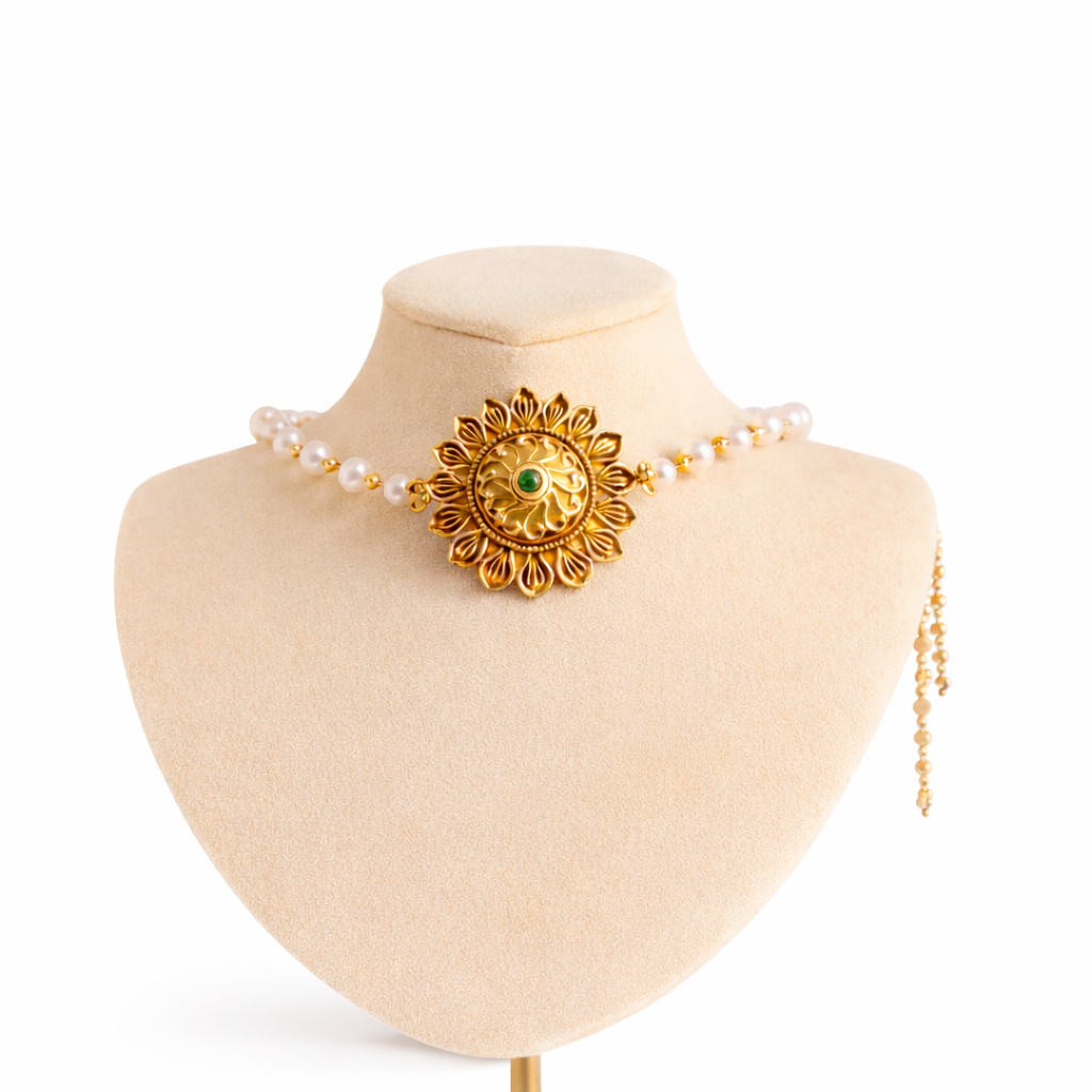 SIMPLE PEARL CHOKER SET WITH EARRINGS