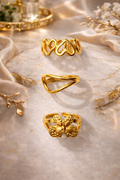 3 Pc GOLD TONE GEOMETRIC PATTERN MIXED HIGH QUALITY RING SET