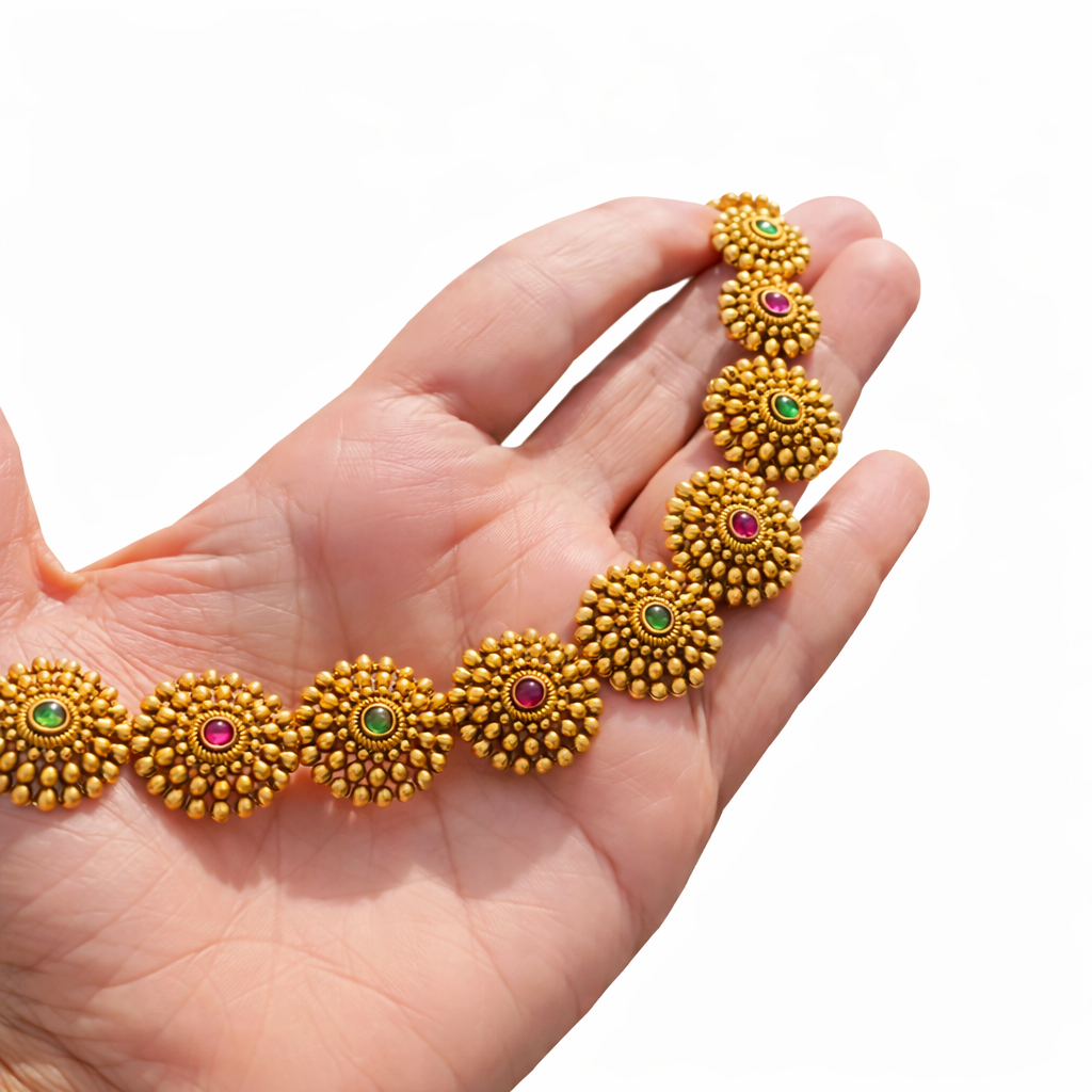 TRADITIONAL MULTISTONE KUMUD NECKLACE SET WITH EARRINGS