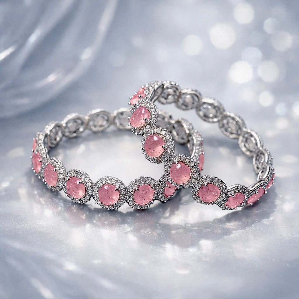 2 PIECE CZ CLASSIC BANGLE WITH RHODIUM PLATING SIZE 2.2