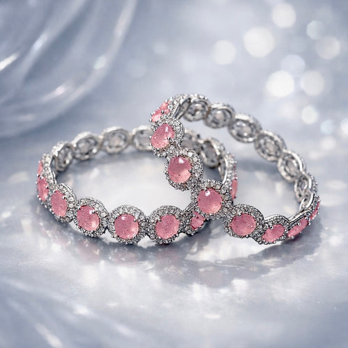2 PIECE CZ CLASSIC BANGLE WITH RHODIUM PLATING SIZE 2.2